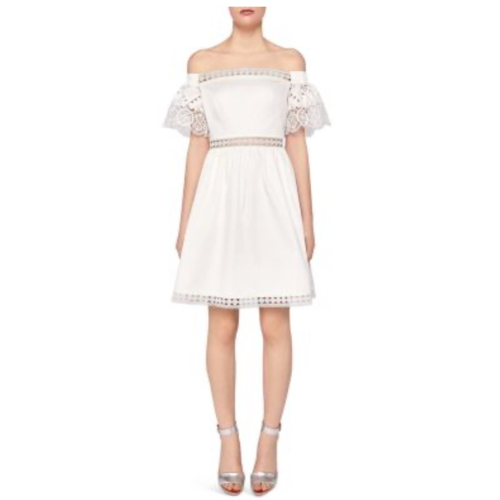 EUC S TB-0/ XS Ted Baker Loulah Cream off the shoulder, lace inset  dress